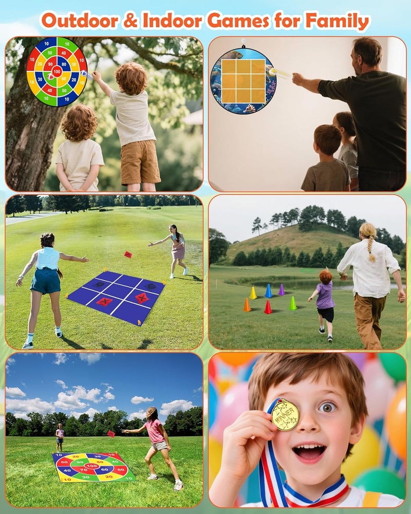 Actgan Carnival Games Set, Giant Tic Tac Toe Games, 4ft x 4ft Double-Sided, 26" Dart Board with Sticky Balls, Soft Plastic Cones Ring Toss Game Set for Kids Adults Family Outdoor Lawn Yard Birthday Party - Image 4